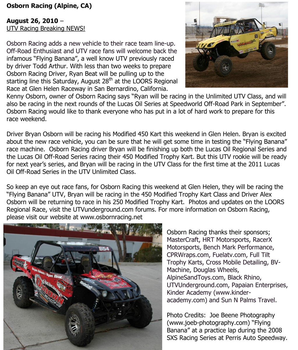 August 26, 2010 Press Release